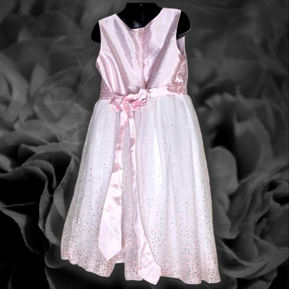 Marmellata Classics Pink Chiffon Silver Sparkle Easter Sunday Dress Rose Buttons - Picture 3 of 5